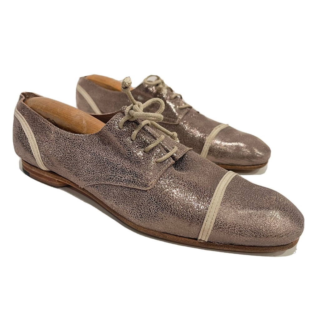 Allsaints Spitalfields Oxfords Flats Silver Metallic Leather Shoe Womens Sz 39 9